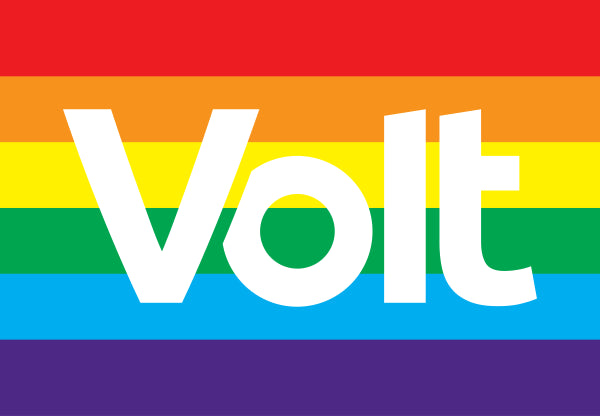 Rainbow-Flagge mit Volt-Logo
